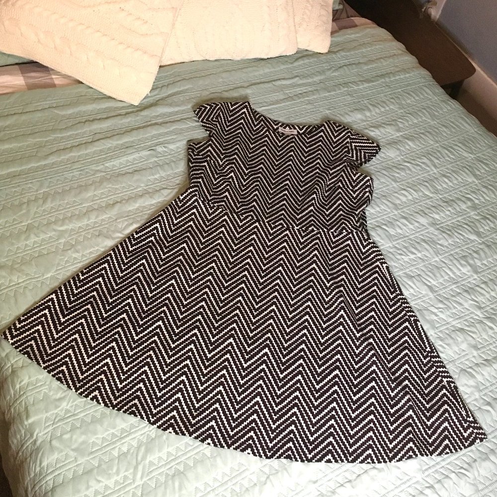 Shelby & Palmer 2x Plus Size Chevron Dress in Blk & White